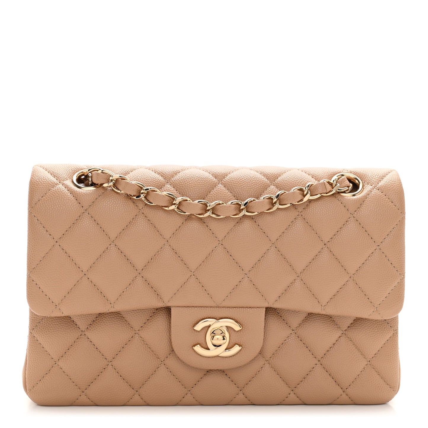 Caviar Quilted Small Double Flap Dark Beige