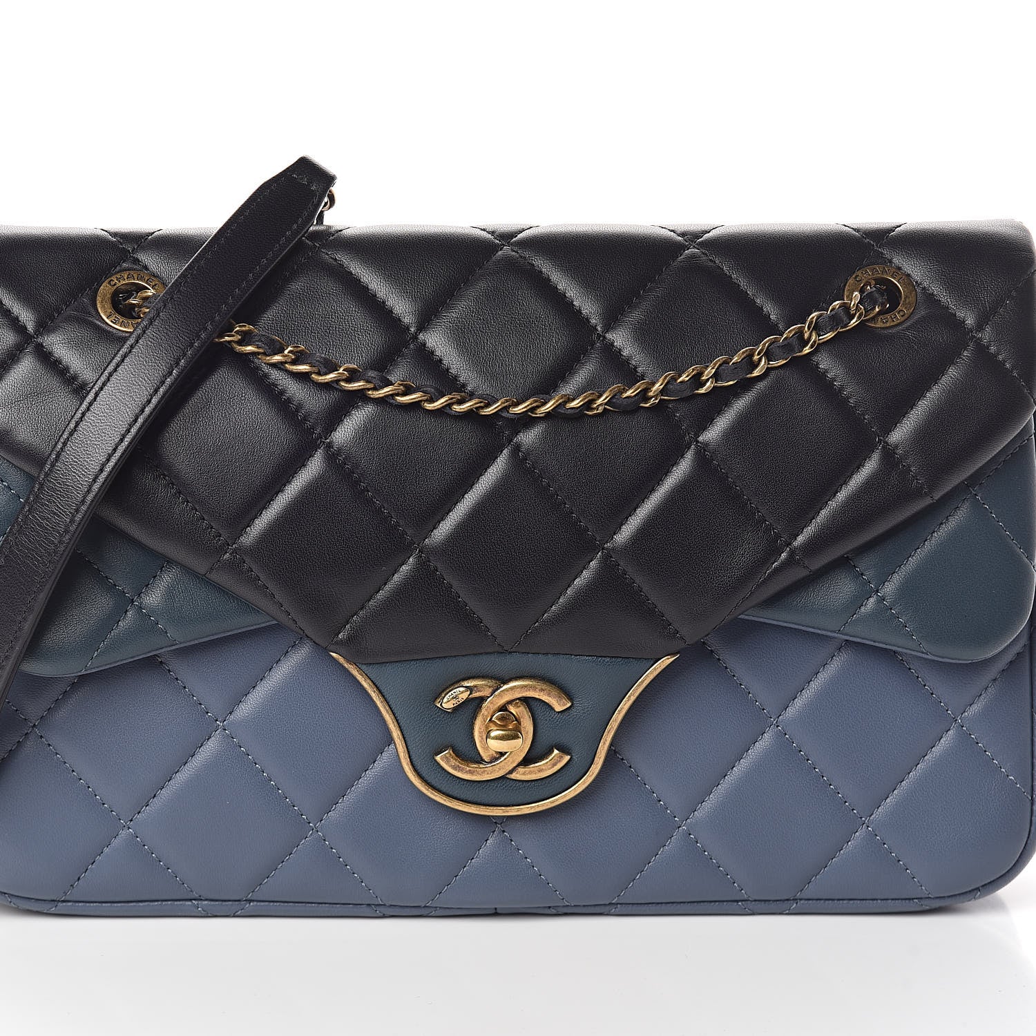 Chanel Lambskin Quilted Tri-Color Double Flap Blue Black Navy Blue 8 of 10