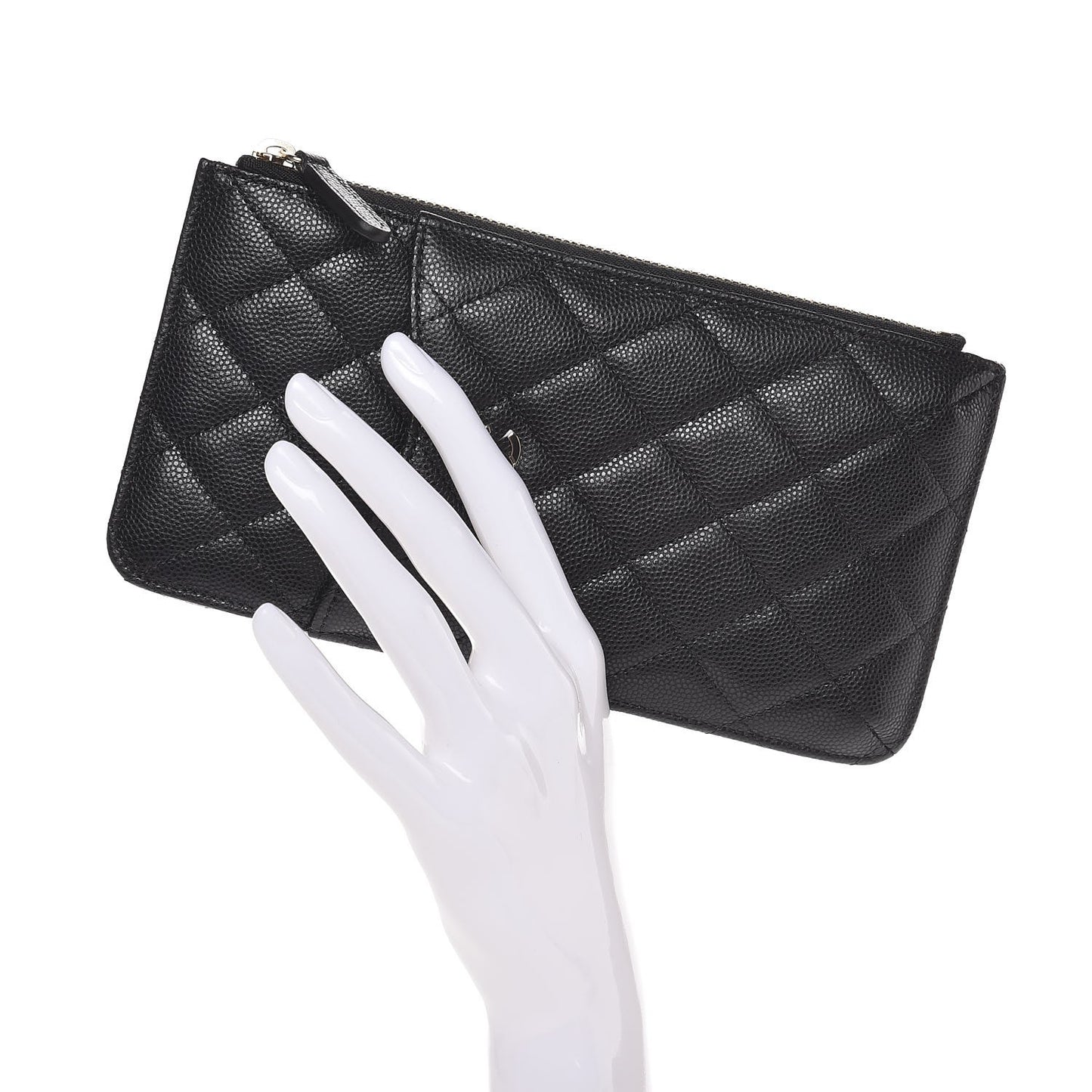 Caviar Quilted Classic Flat Wallet Pouch Black