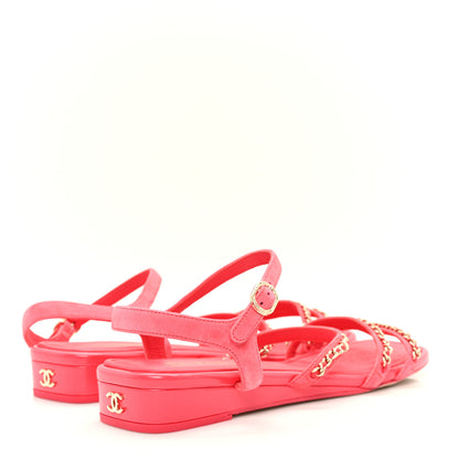 Chanel Suede Calfskin Chain Sandals 41 Fuchsia 5 of 9