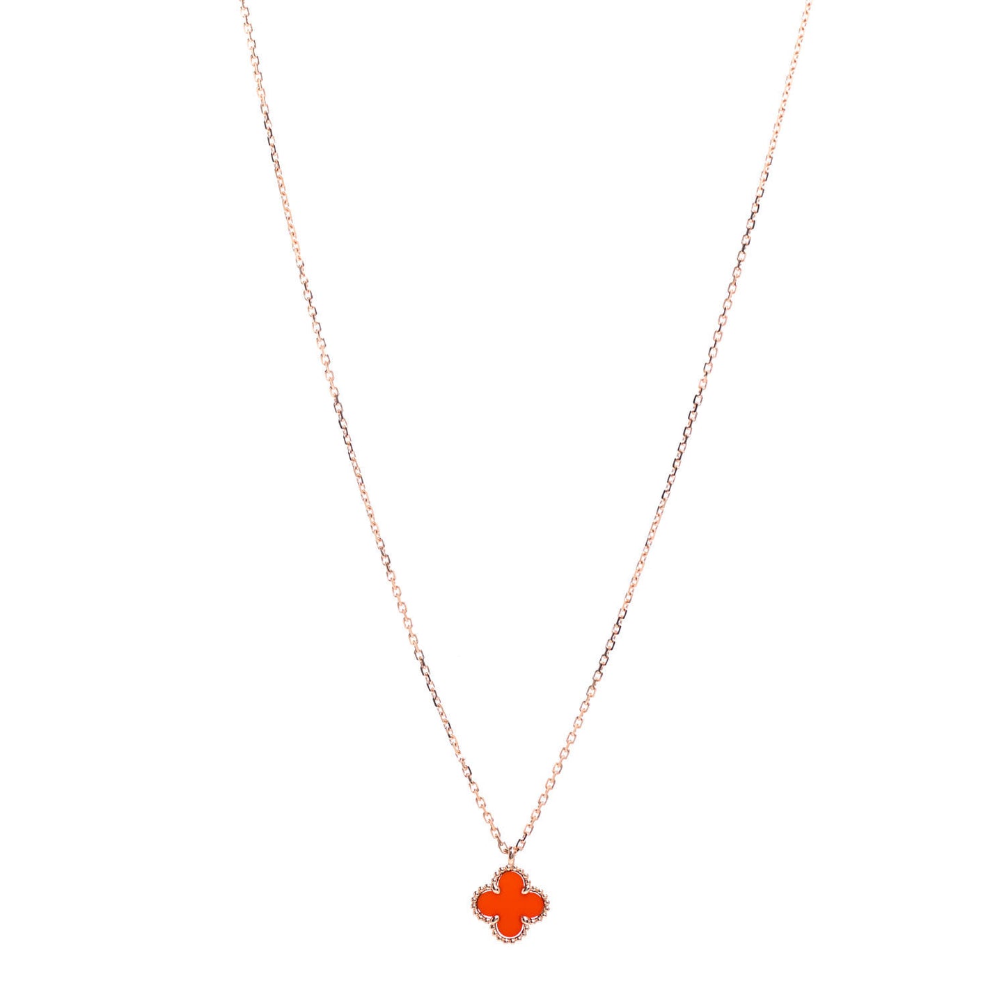 18K Rose Gold Carnelian Sweet Alhambra Pendant Necklace