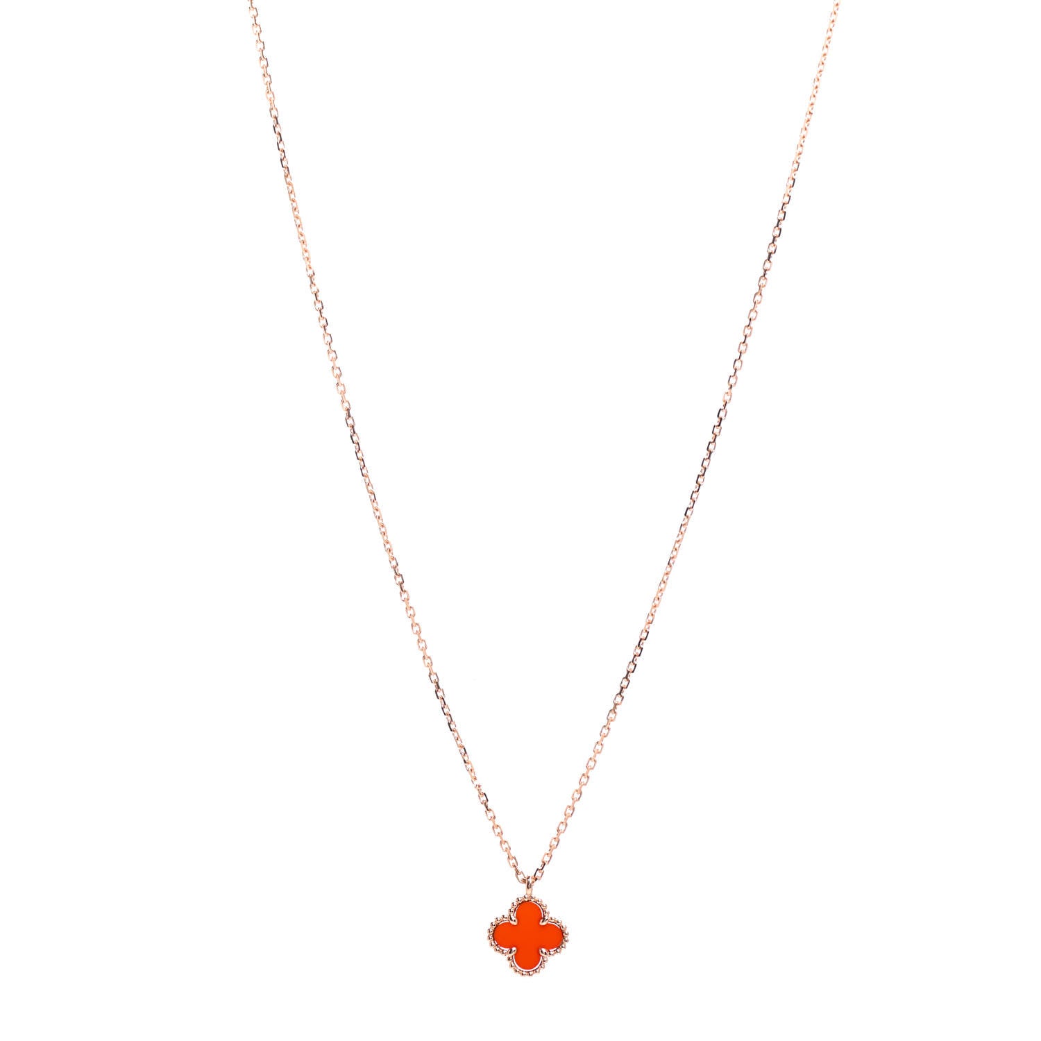 Van Cleef & Arpels 18K Rose Gold Carnelian Sweet Alhambra Pendant Necklace 1 of 6