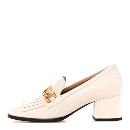 Gucci Malaga Kid Interlocking G Fringe 55mm Loafer Pumps 39 Mystic White 1 of 10
