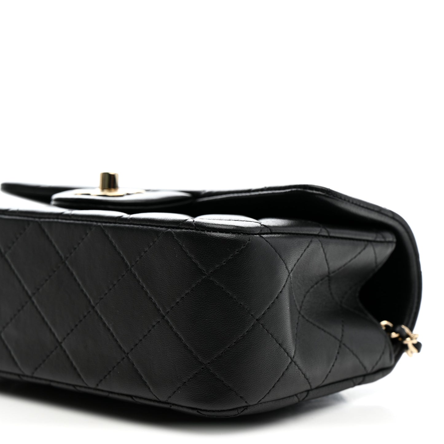 Lambskin Quilted Mini Top Handle Rectangular Flap Black