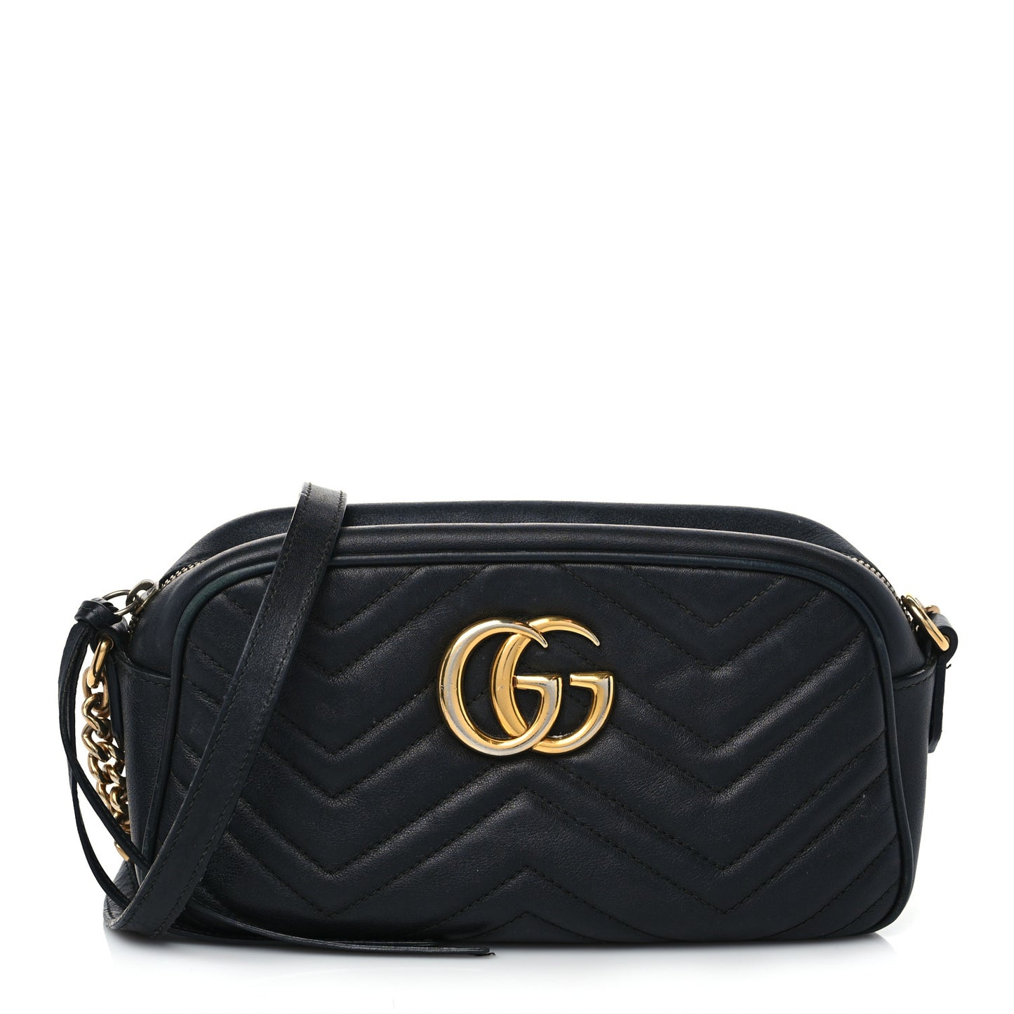 Calfskin Matelasse Small GG Marmont Chain Shoulder Bag Black