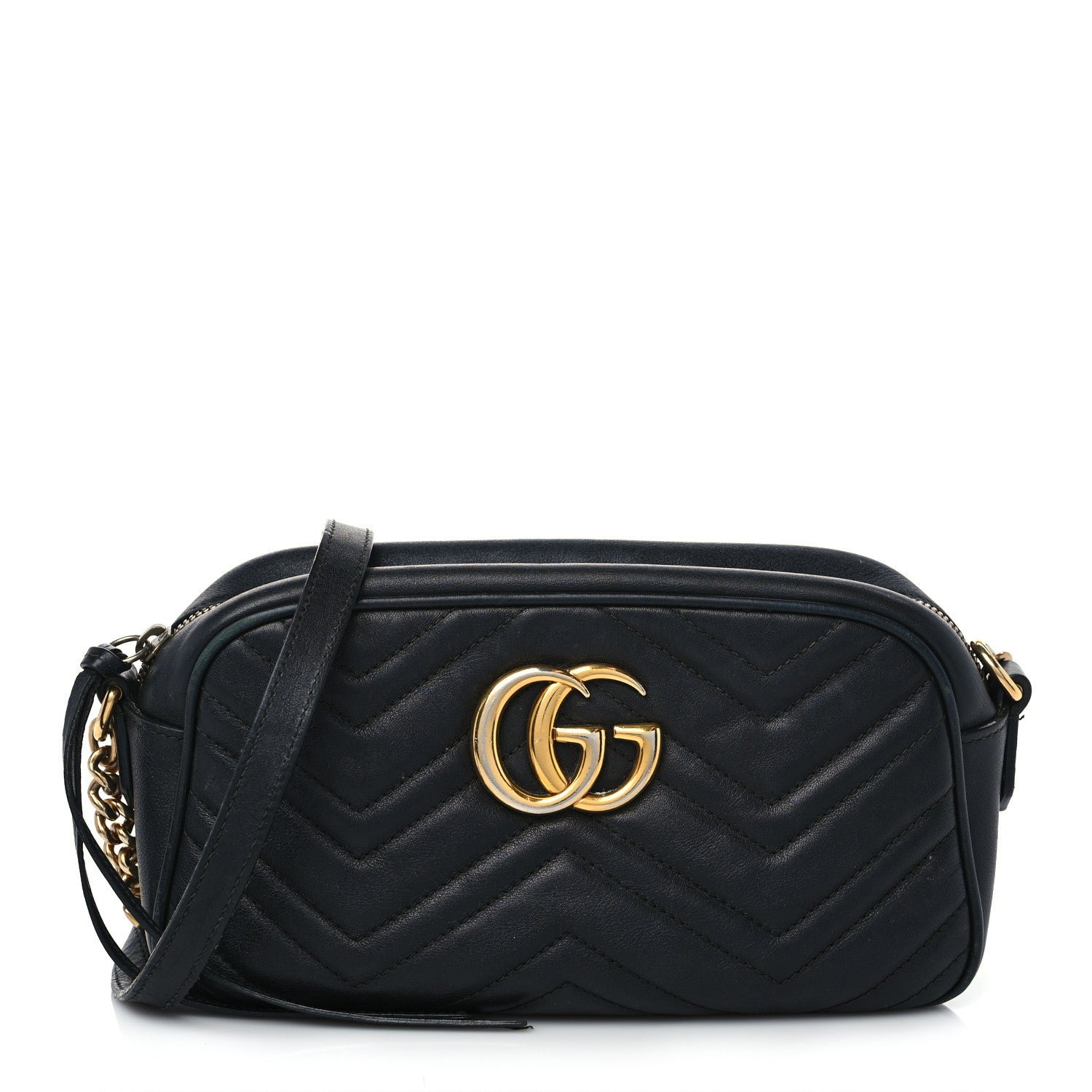 Gucci Calfskin Matelasse Small GG Marmont Chain Shoulder Bag Black 1 of 15