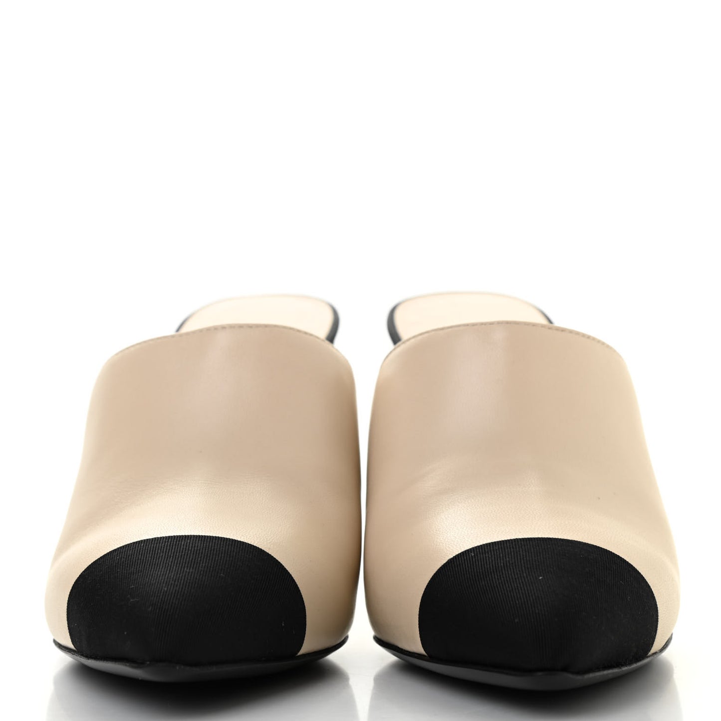 Lambskin Grosgrain Cap Toe Pearl Mule 38 Beige Black