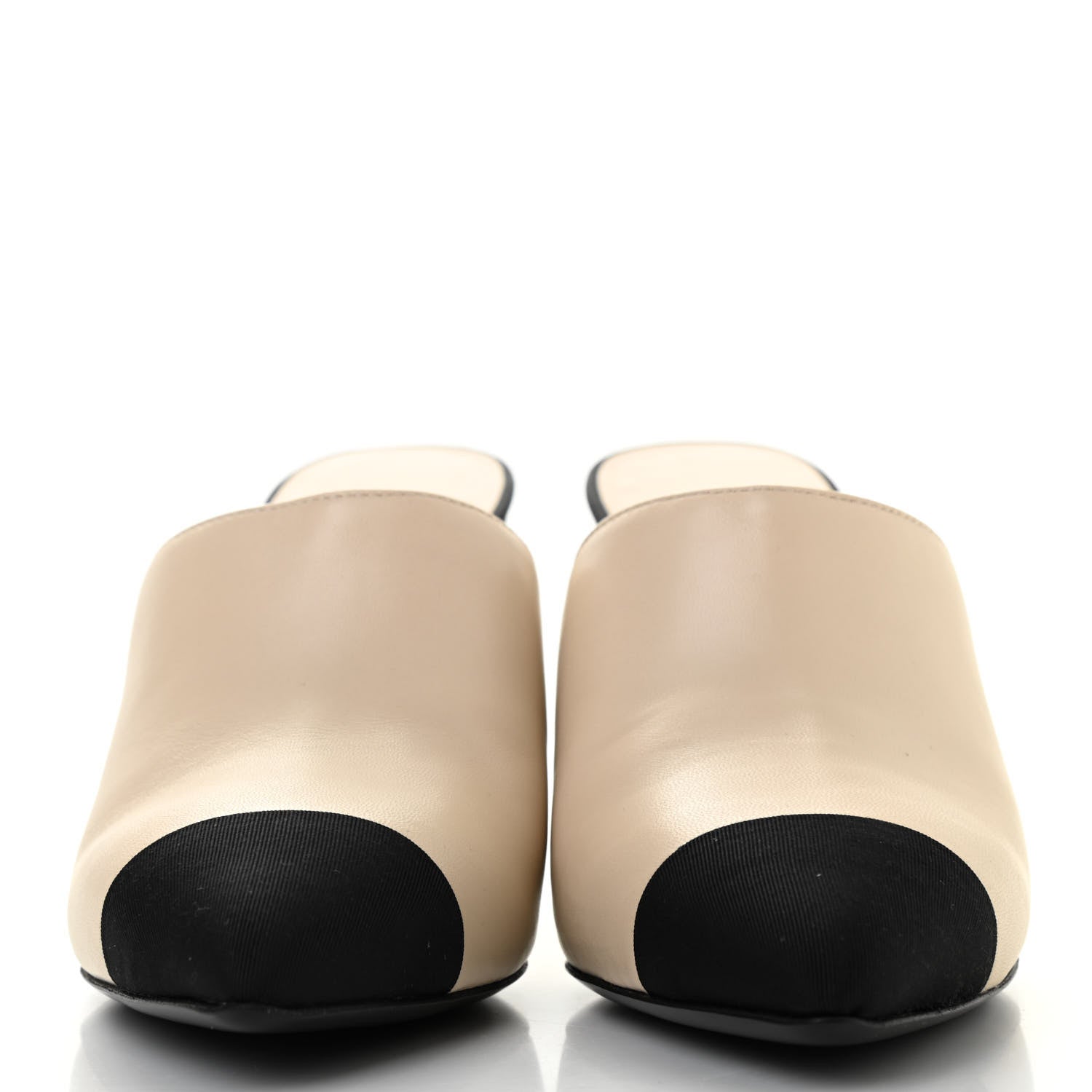 Chanel Lambskin Grosgrain Cap Toe Pearl Mule 38 Beige Black 2 of 8