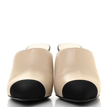 Chanel Lambskin Grosgrain Cap Toe Pearl Mule 38 Beige Black 2 of 8