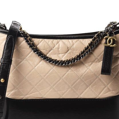 Chanel Aged Calfskin Quilted Medium Gabrielle Hobo Beige Black 10 of 10