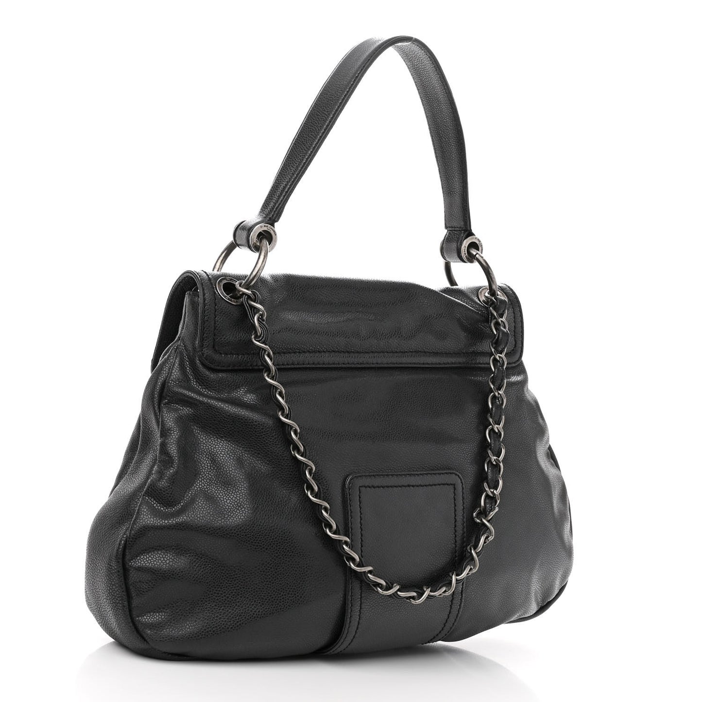 Glazed Caviar Coco Rider Flap Hobo Dark Grey