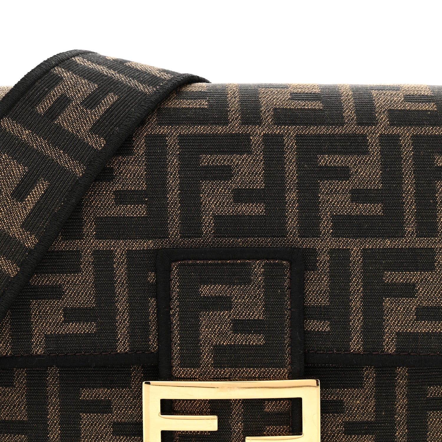 Fendi Fabric Jacquard FF 1974 Medium Baguette Tobacco Moro Black 8 of 10