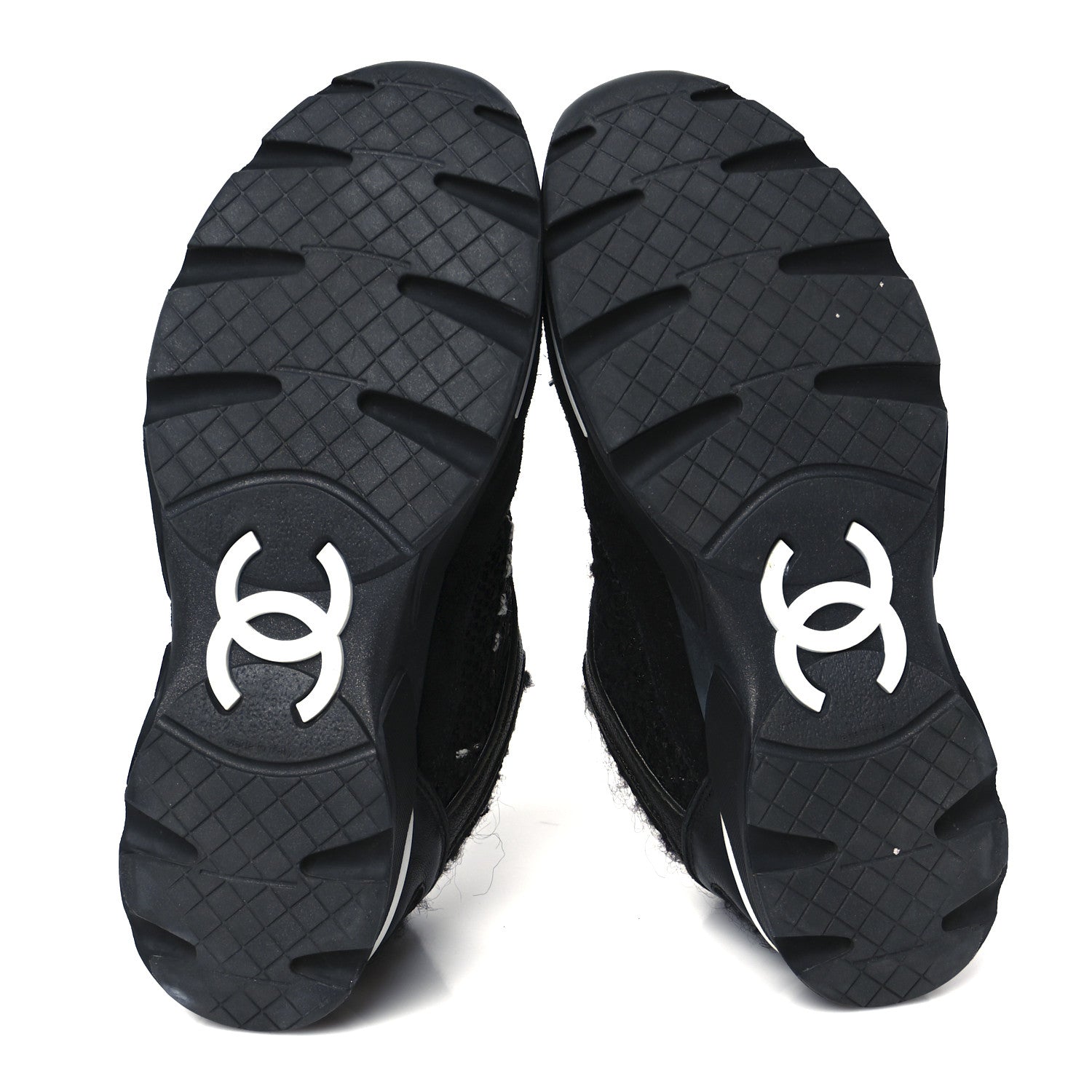 Chanel Tweed Suede Goatskin CC Sneakers 37 Black White 6 of 9
