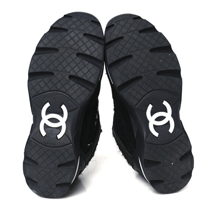 Chanel Tweed Suede Goatskin CC Sneakers 37 Black White 6 of 9