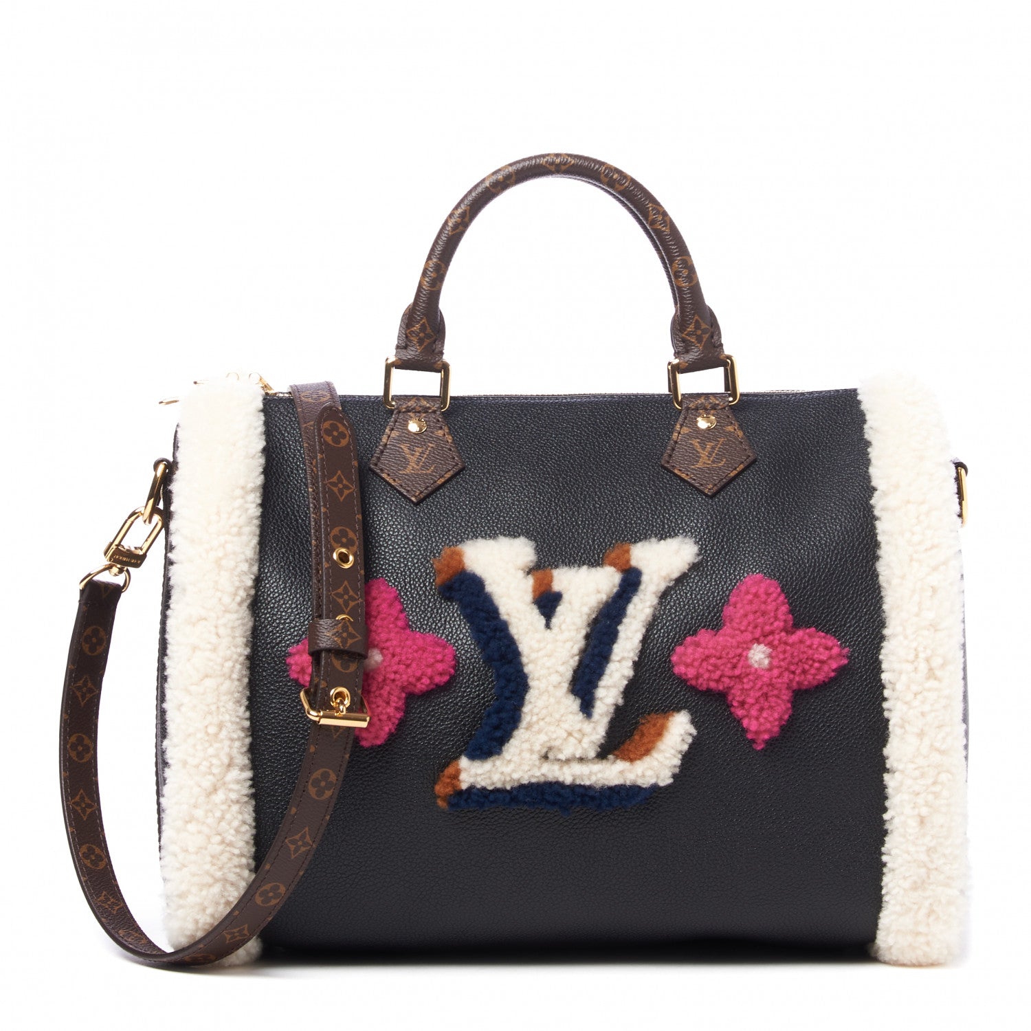 Louis Vuitton Calfskin Monogram Teddy Speedy Bandouliere 30 Black 1 of 8
