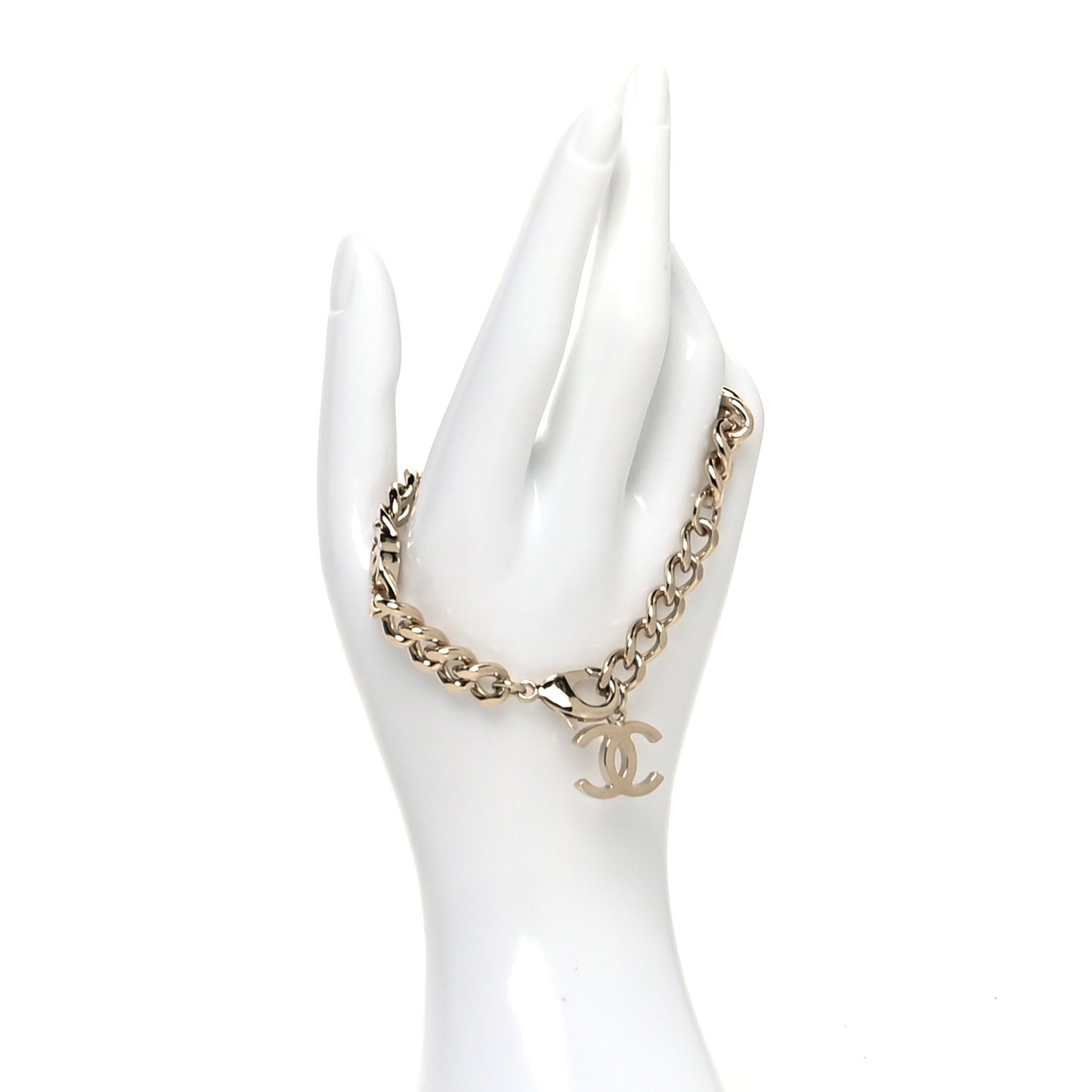 Enamel Metal CC Chain Bracelet Gold White