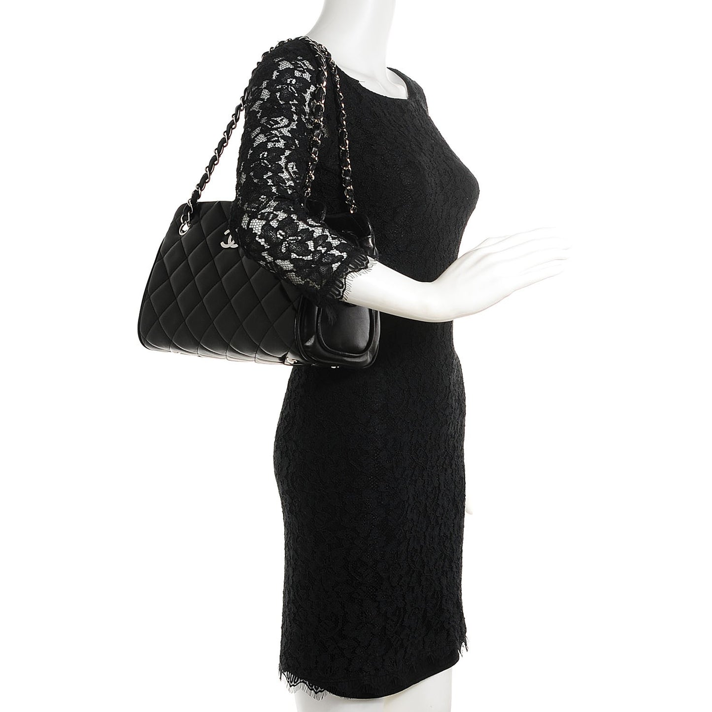 Lambskin Quilted Shopping Tote Black