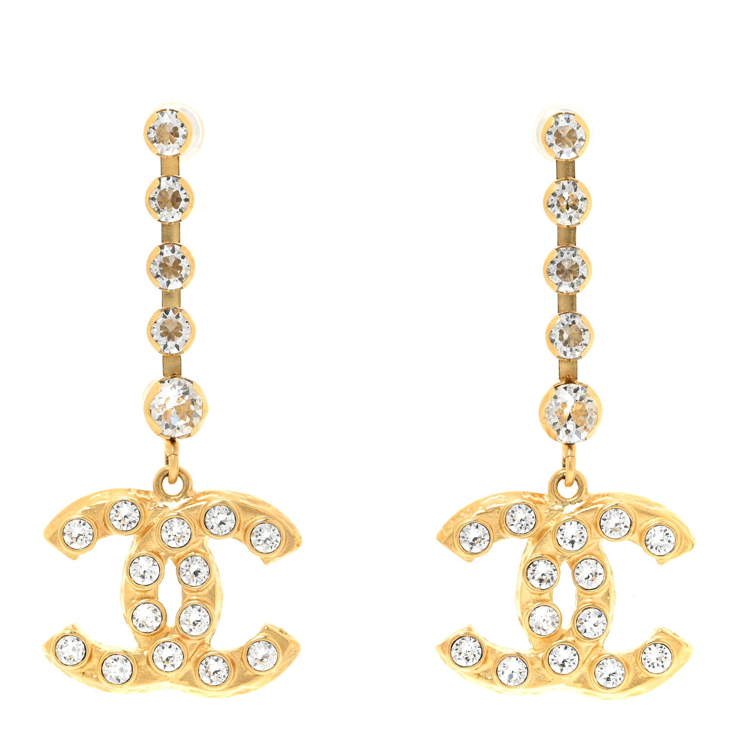 Chanel Crystal CC Dangle Earrings Gold 1 of 7