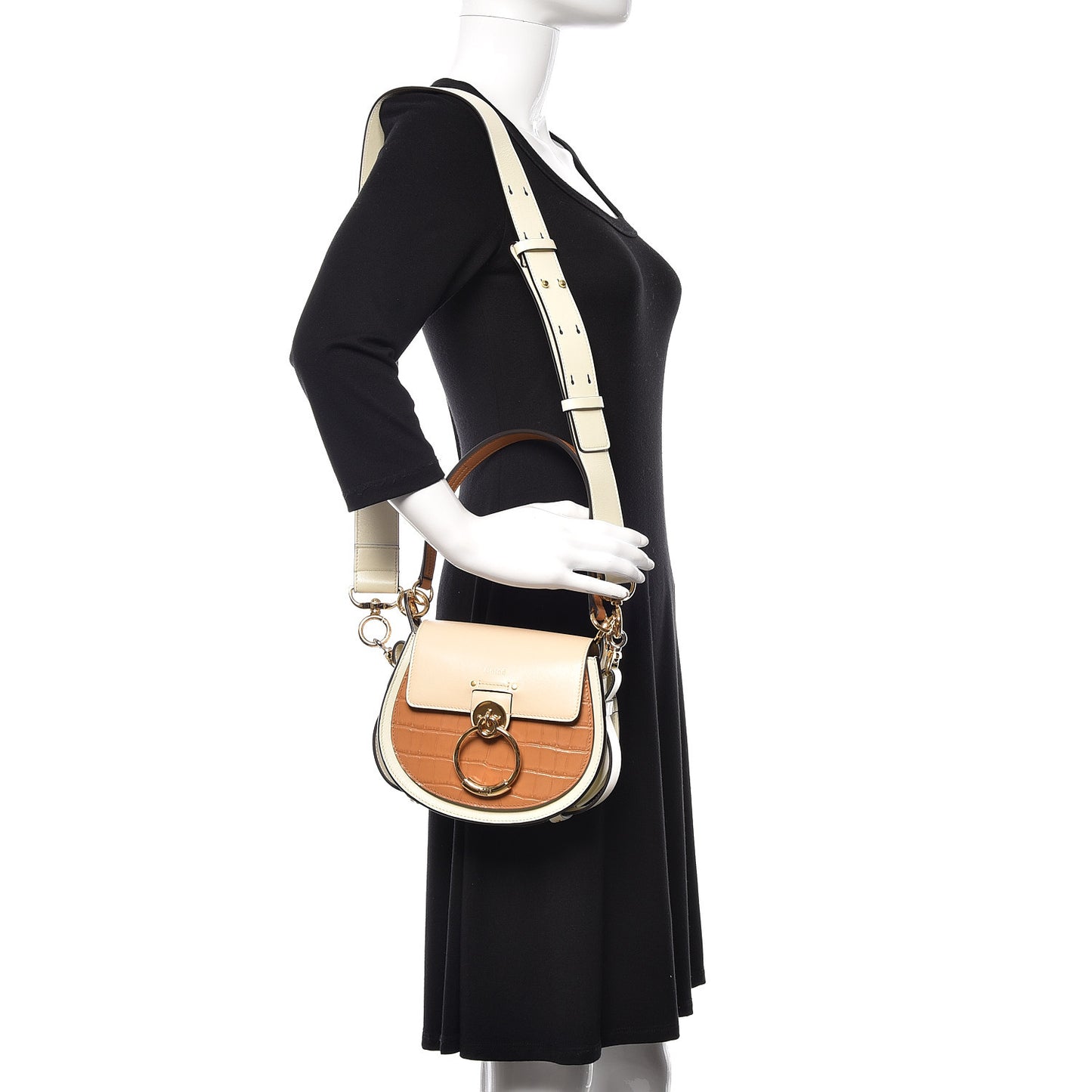 Calfskin Crocodile Embossed Small Tess Bag White Beige