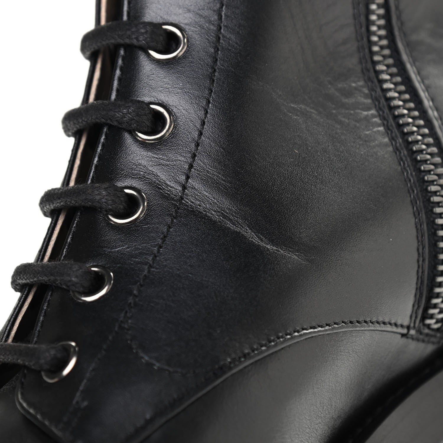 Chanel Calfskin Lace Up Combat Boots 38.5 Black 10 of 10