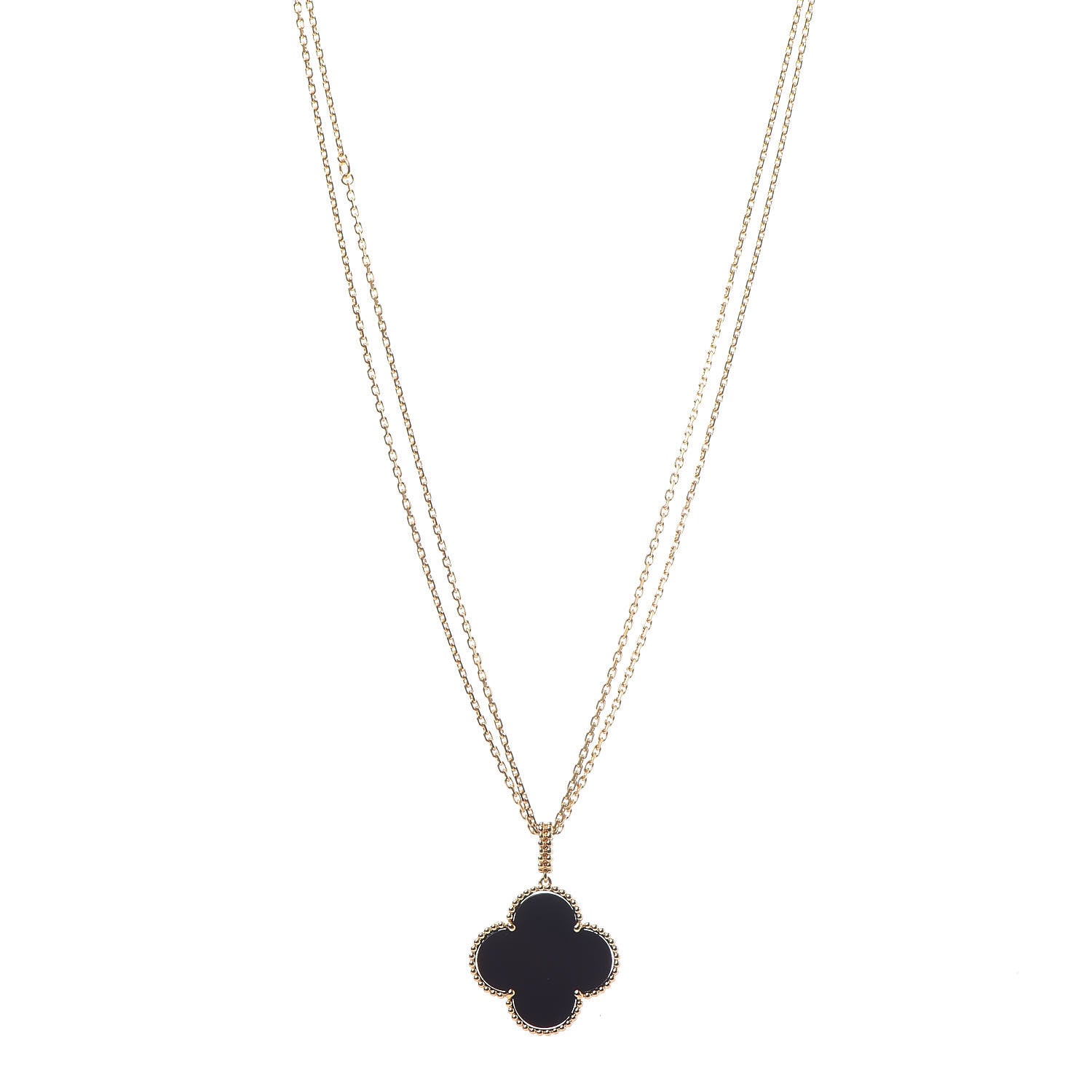Van Cleef & Arpels 18K Yellow Gold Black Onyx Magic Alhambra Pendant Necklace 1 of 6