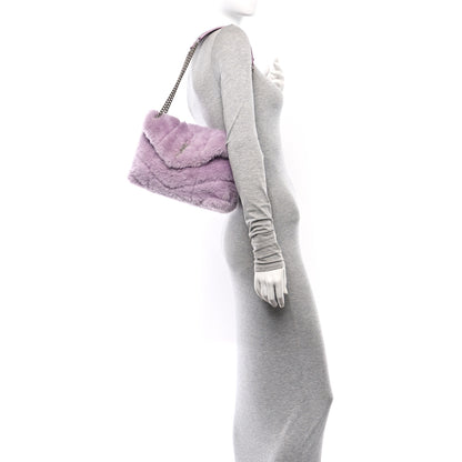 Saint Laurent Merino Shearling Lambskin Quilted Small Loulou Puffer Monogram Chain Satchel Glycine 2 of 11