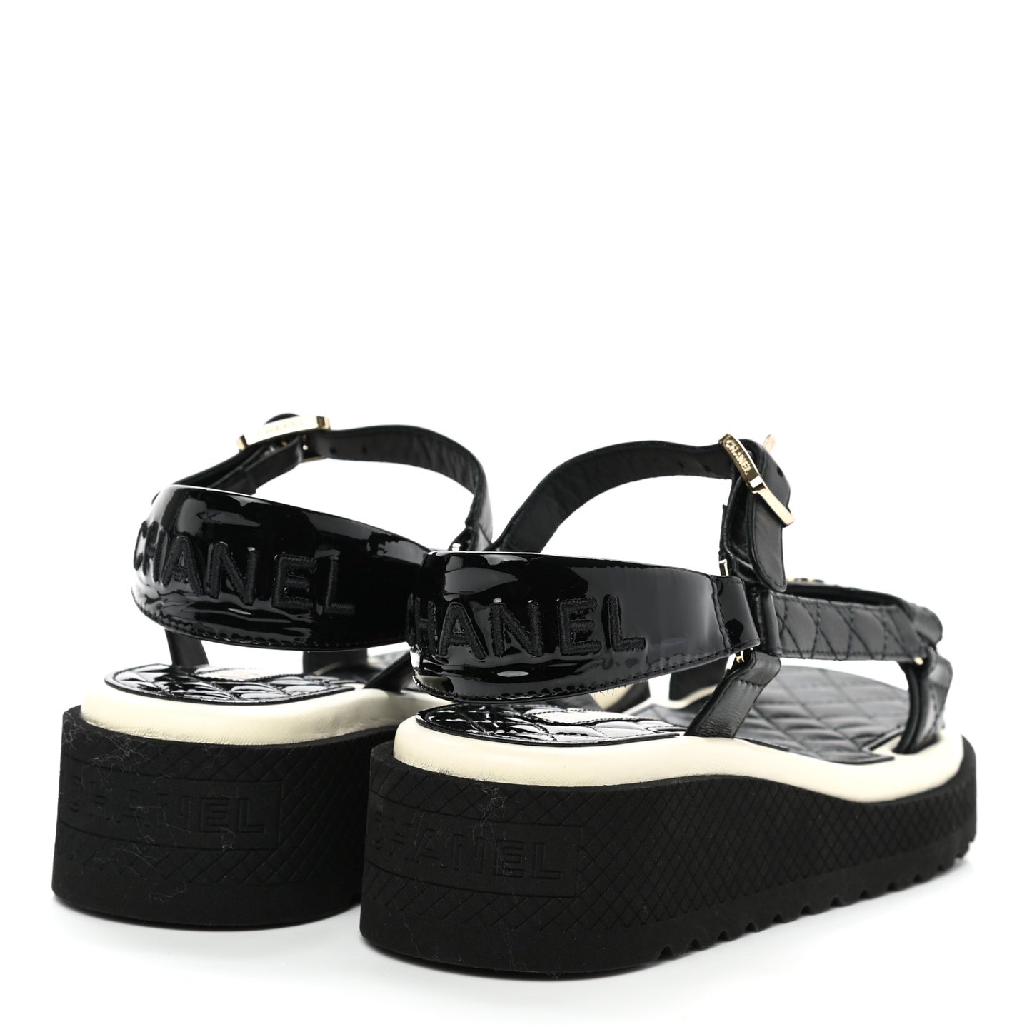 Lambskin Patent Logo Platform Sandals 36 Black