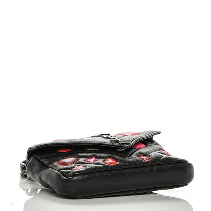 Saint Laurent Calfskin Matelasse Chevron Heart Patchwork Monogram College Chain Wallet Black 4 of 6