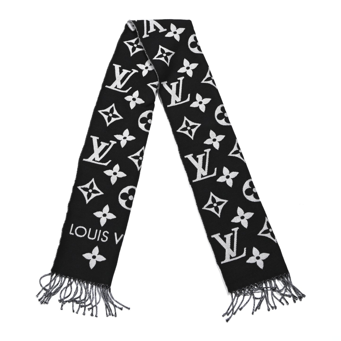 Wool Monogram LV Essential Scarf Black
