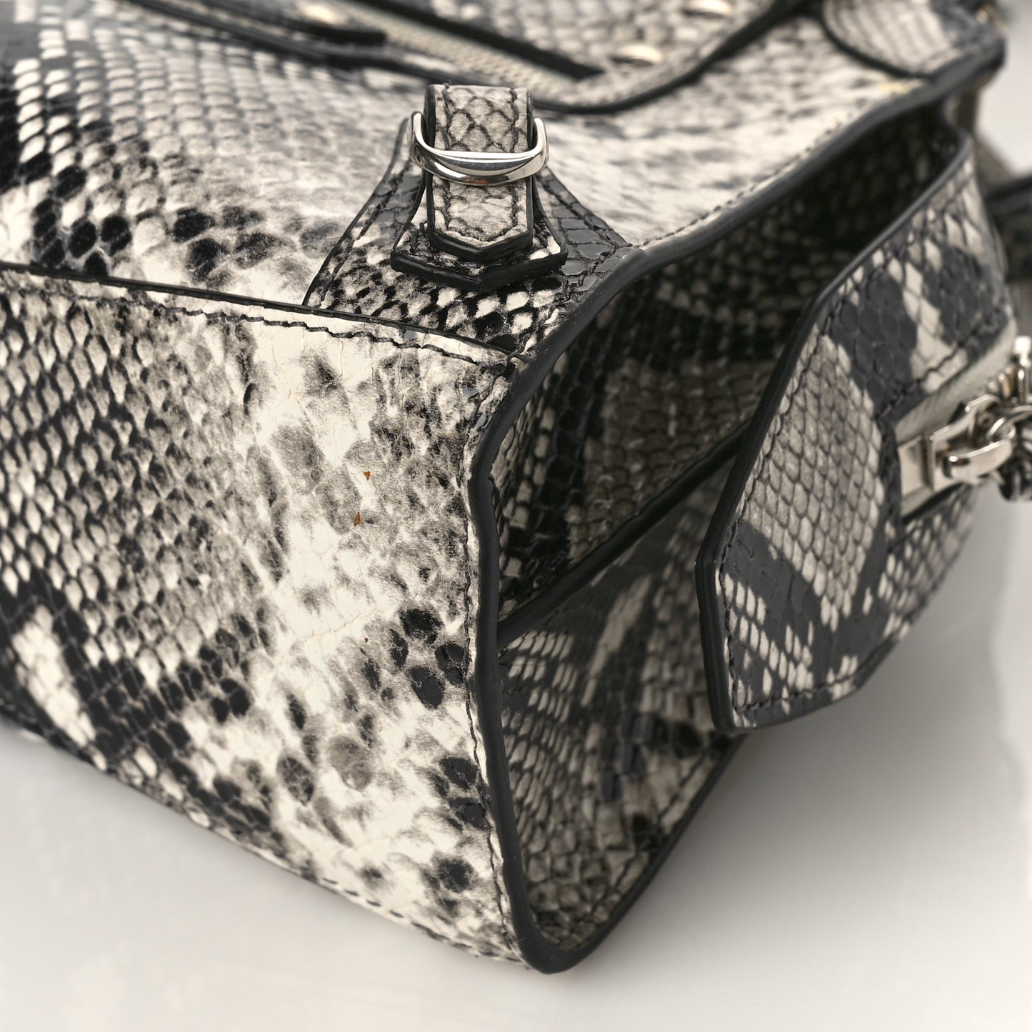 Grained Calfskin Snake Effect Neo Classic Silver Hardware Mini City Black White