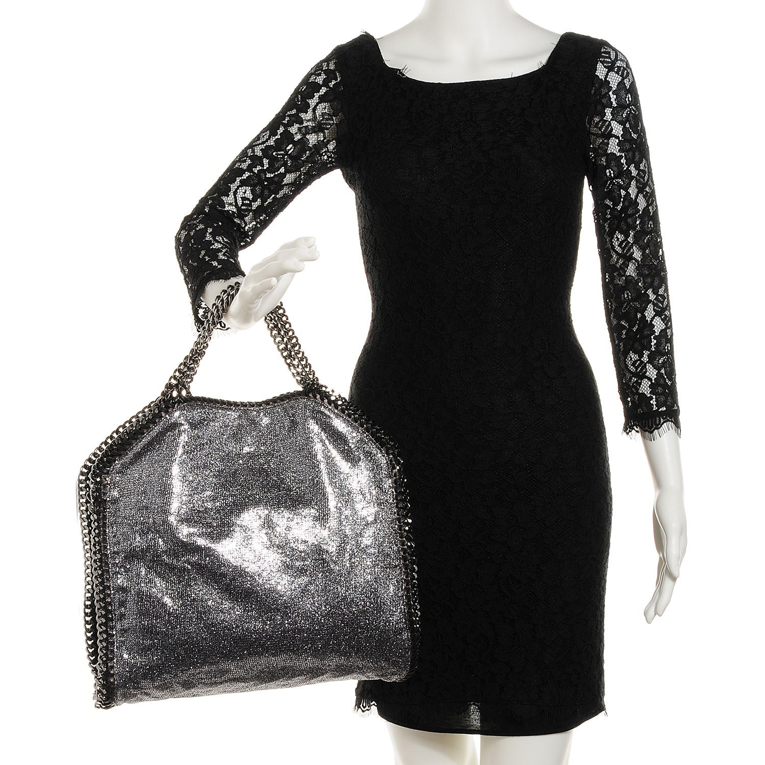 Stella McCartney Metallic Linen Falabella Grey 4 of 10