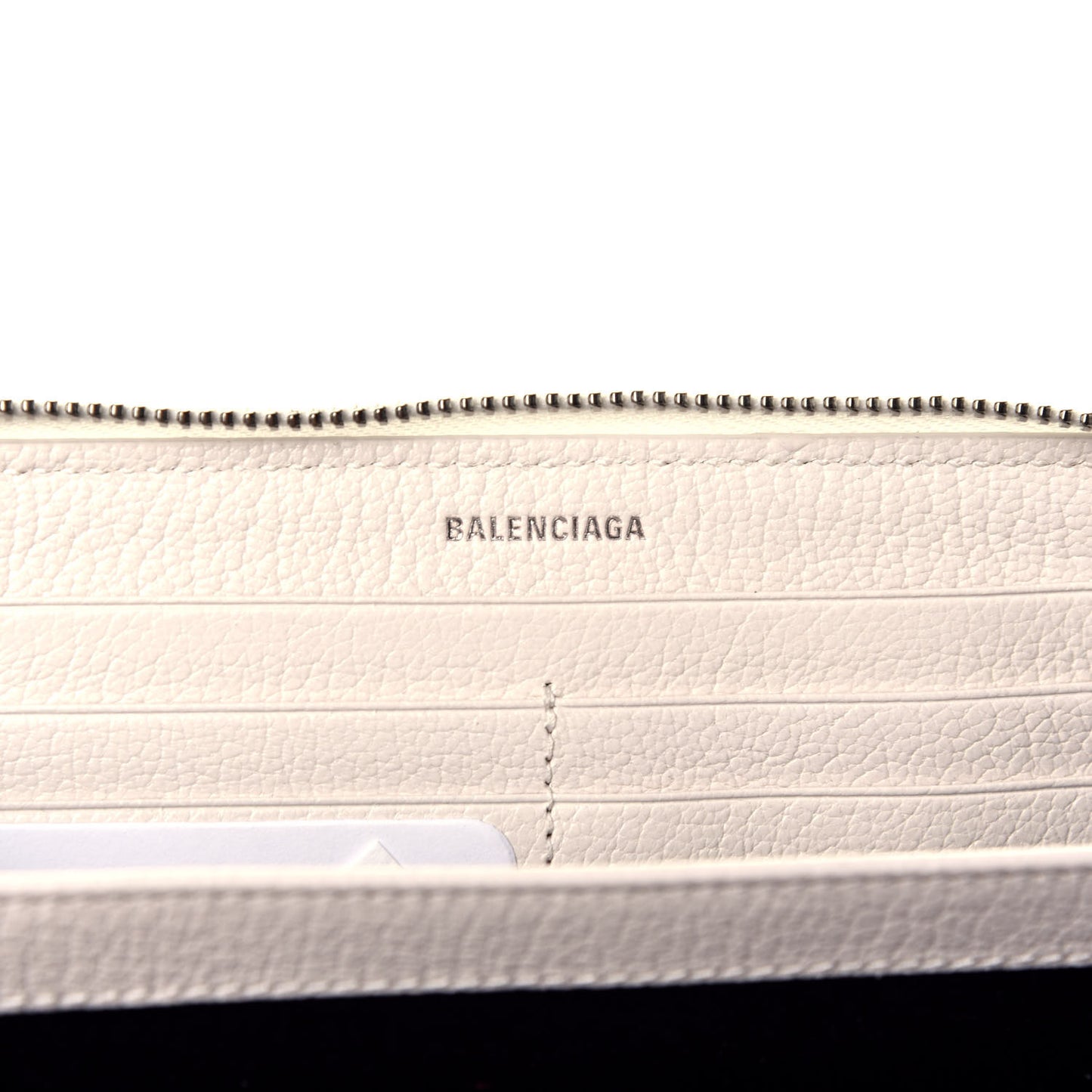 Chevre Silver Metallic Edge Hardware Zip Around Wallet Blanc Neige