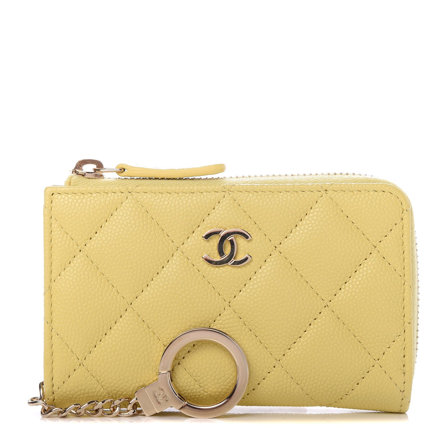 Chanel Caviar Quilted Zipped Key Holder Case Yellow 1 of 8