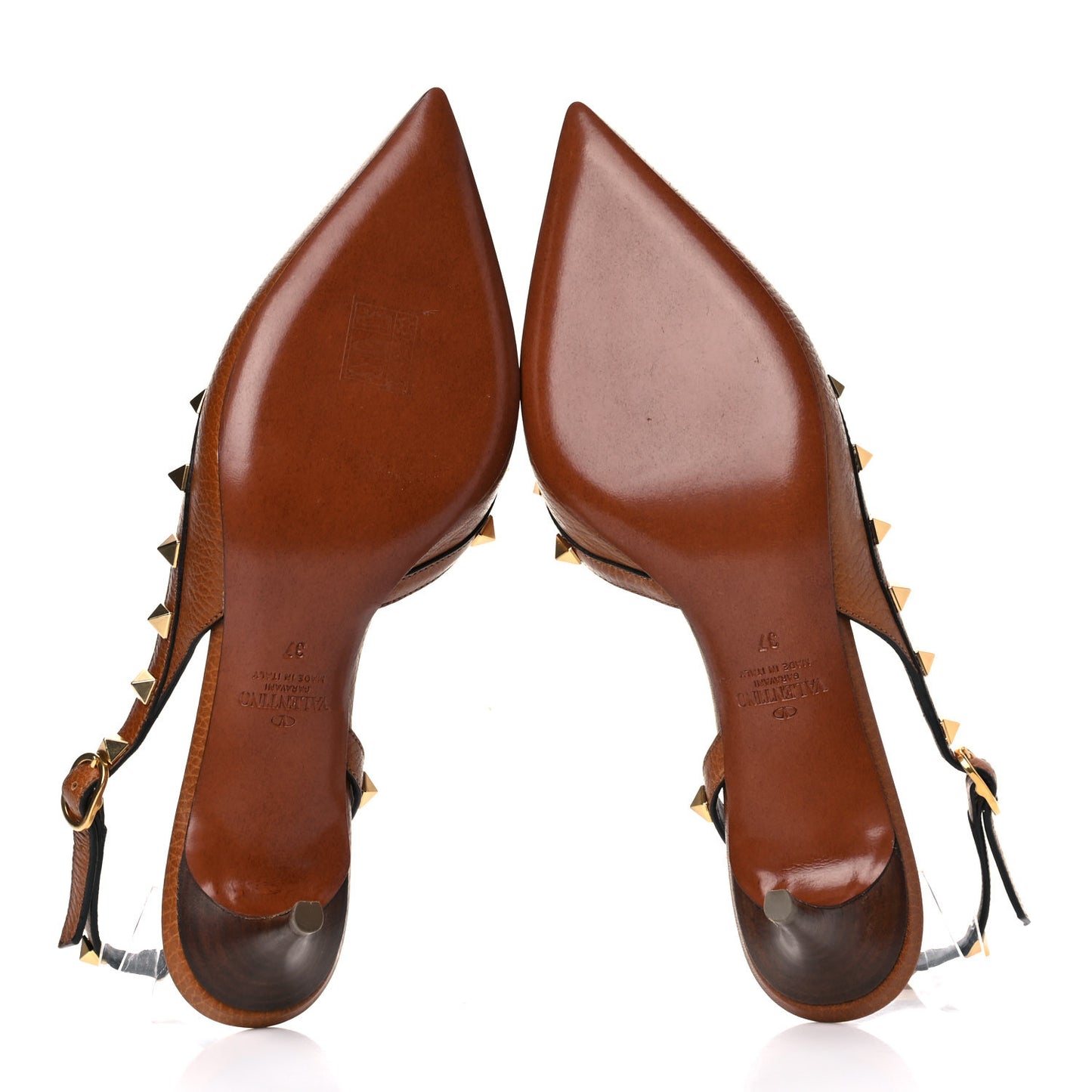 Pebbled Calfskin Rockstud Half D'Orsay Slingback 50mm Pumps 37 Cuoio