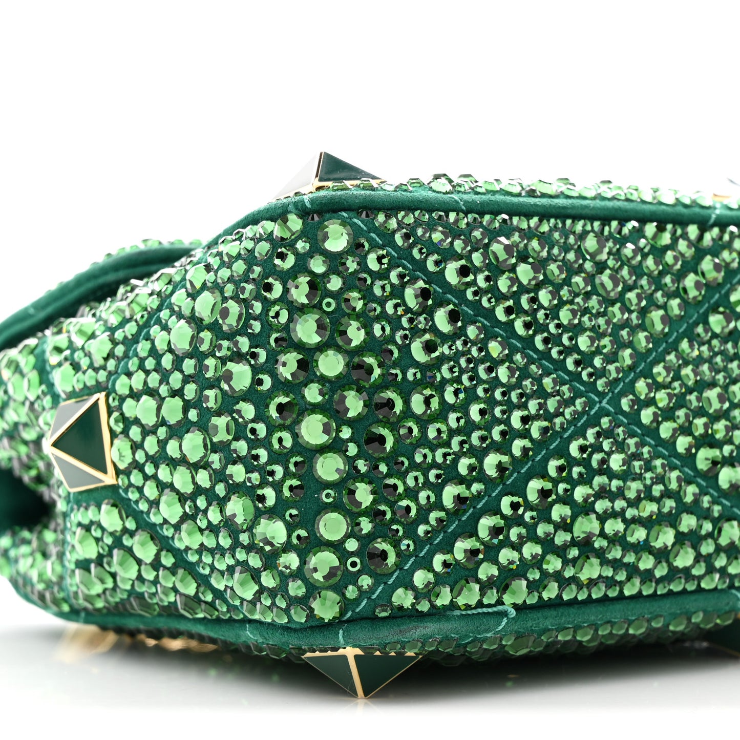 Crystal Suede Enamel Medium Roman Stud Shoulder Bag Green