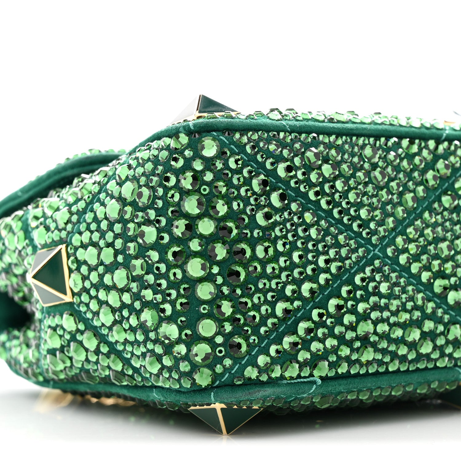 Valentino Garavani Crystal Suede Enamel Medium Roman Stud Shoulder Bag Green 8 of 11