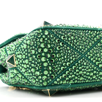 Valentino Garavani Crystal Suede Enamel Medium Roman Stud Shoulder Bag Green 8 of 11