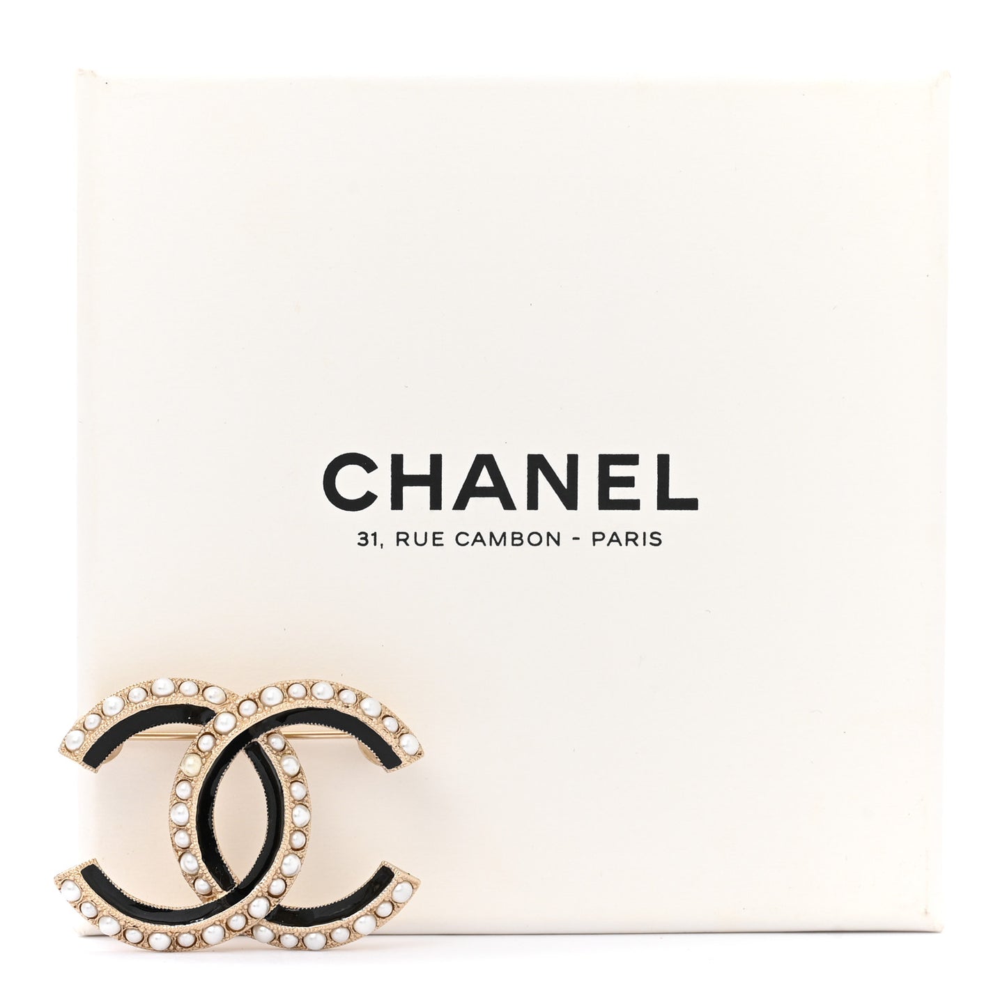 Pearl Enamel CC Brooch   Black Gold