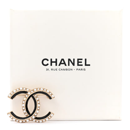 Chanel Pearl Enamel CC Brooch   Black Gold 4 of 4