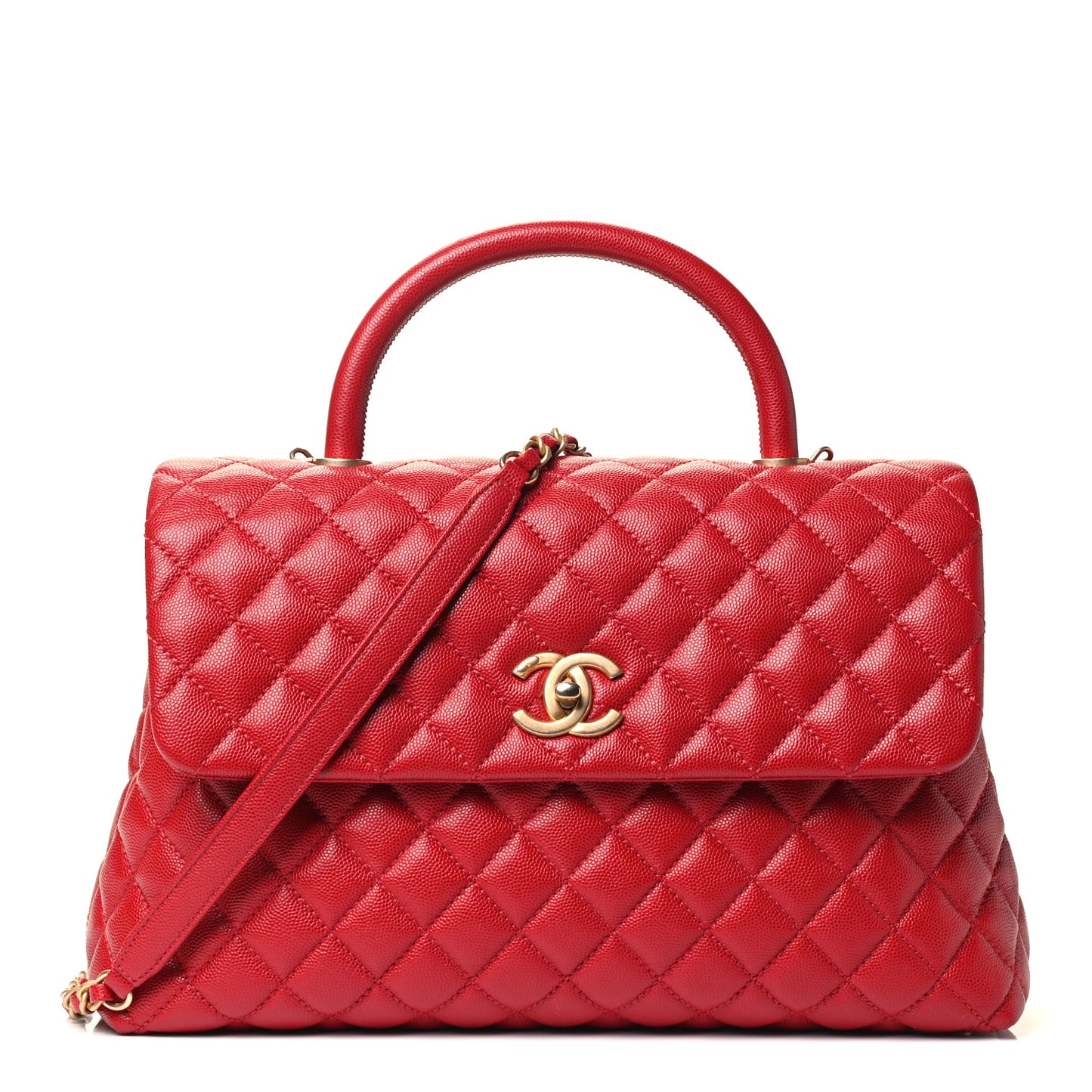 Caviar Quilted Medium Coco Handle Flap Red