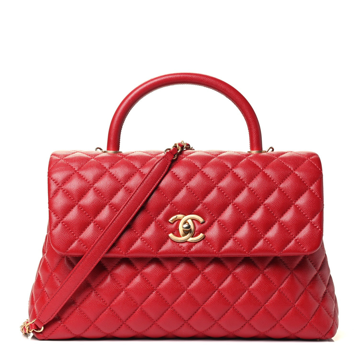 Chanel Caviar Quilted Medium Coco Handle Flap Red 1 of 4