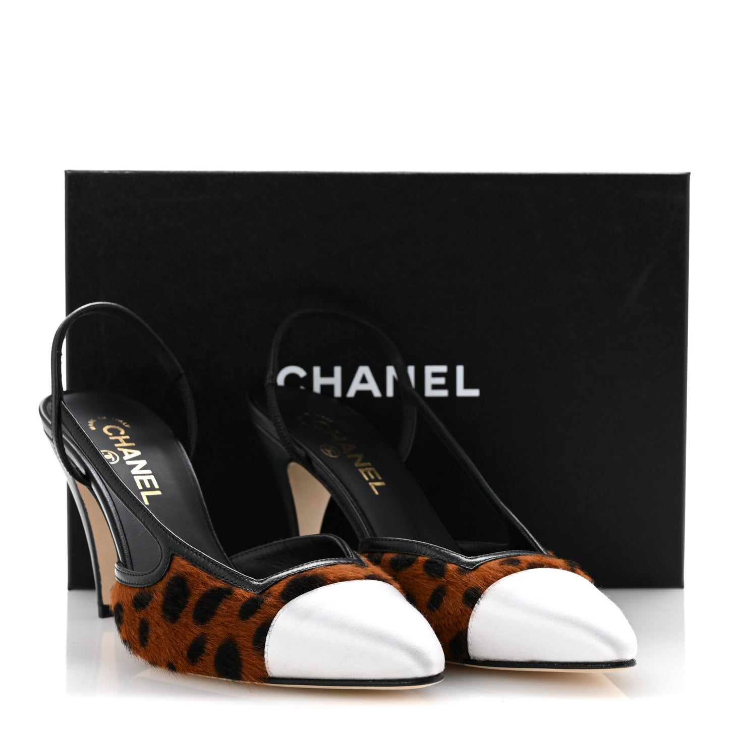 Lambskin Mixed Fibers Cap Toe CC Slingback Pumps 40 Brown Black White