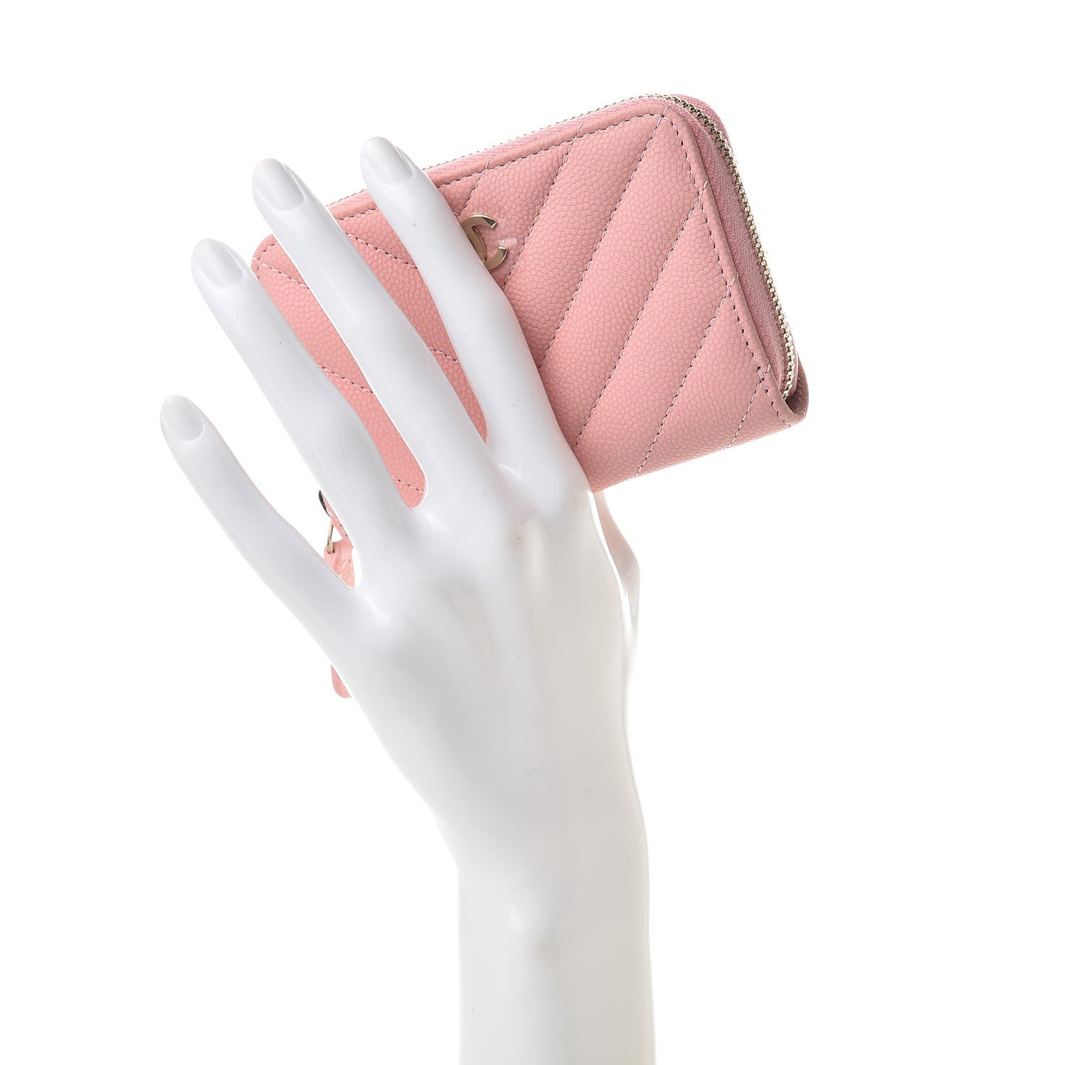 Chanel Caviar Flat Chevron Quilted Zip Coin Purse Pink 2 of 8