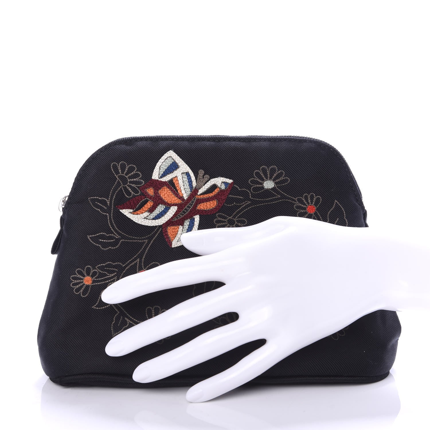 Hermes Cotton Canvas Embroidered Bolide Travel Cosmetic Pouch Black 2 of 7