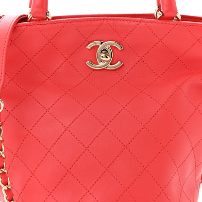 Chanel Calfskin Stitched Chain Bucket Bag Coral 8 of 11