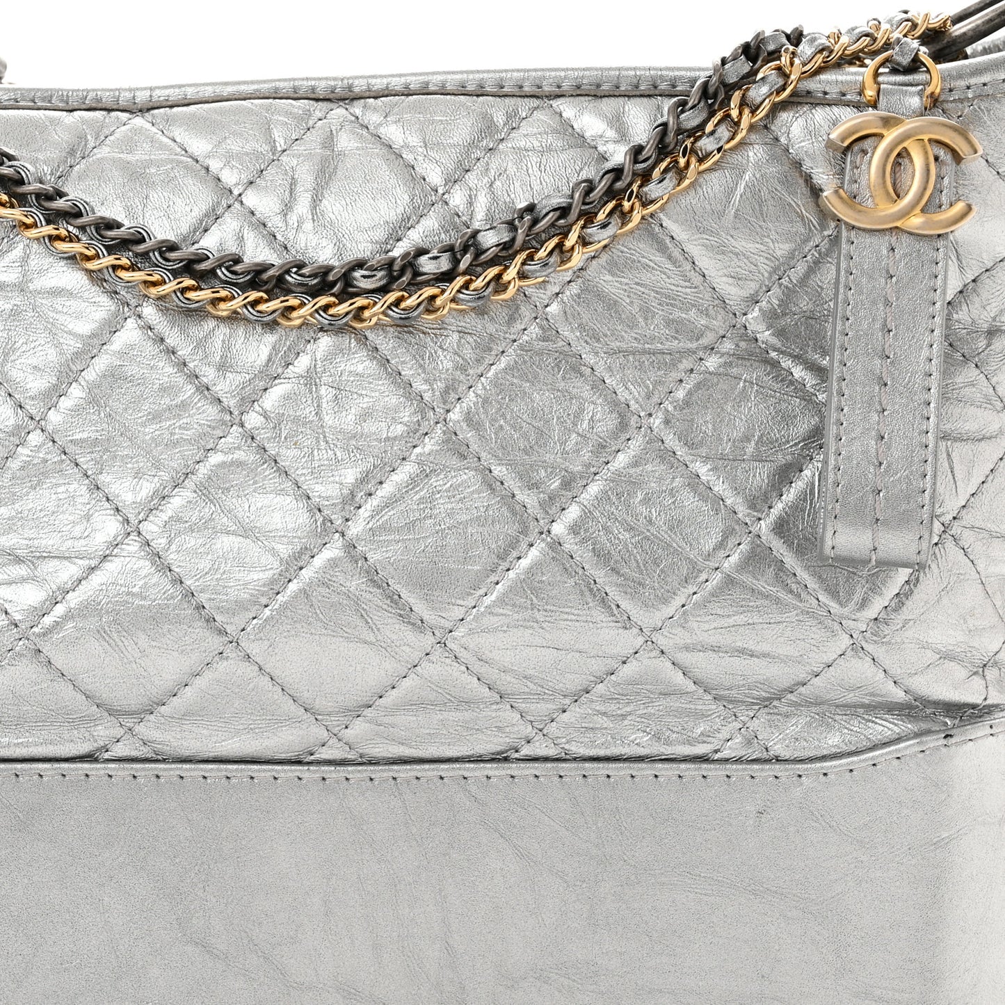 Metallic Aged Calfskin Quilted Medium Gabrielle Hobo Silver