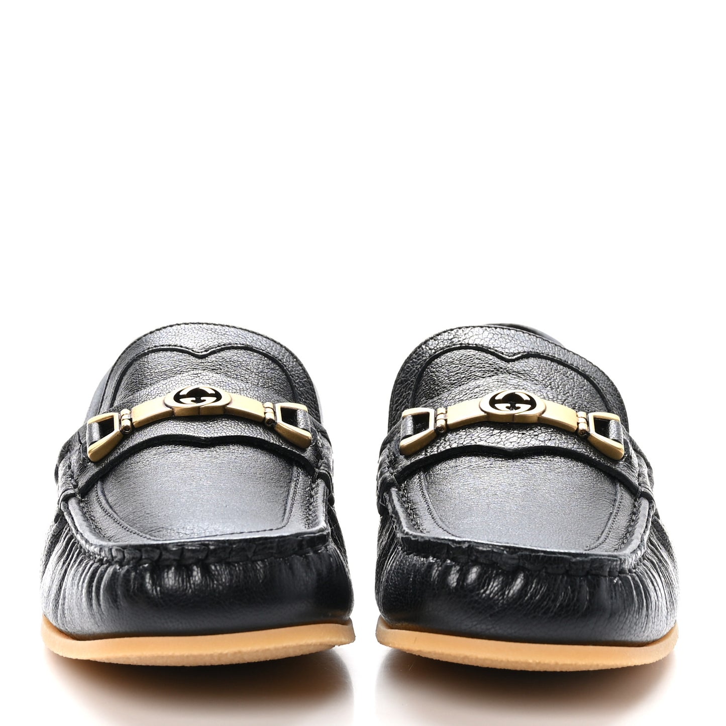 Goatskin Mens Interlocking GG Horsebit Tayma Moccasins 7.5 Black