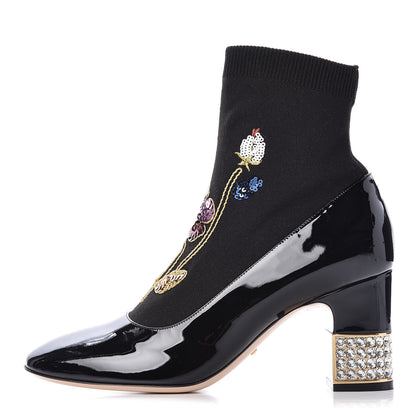 Gucci Patent Calfskin Candy Sock Ankle Boots 38.5 Black 1 of 9