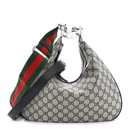 Gucci GG Supreme Monogram Textured Calfskin Web Large Attache Shoulder Bag Beige Blue 1 of 10
