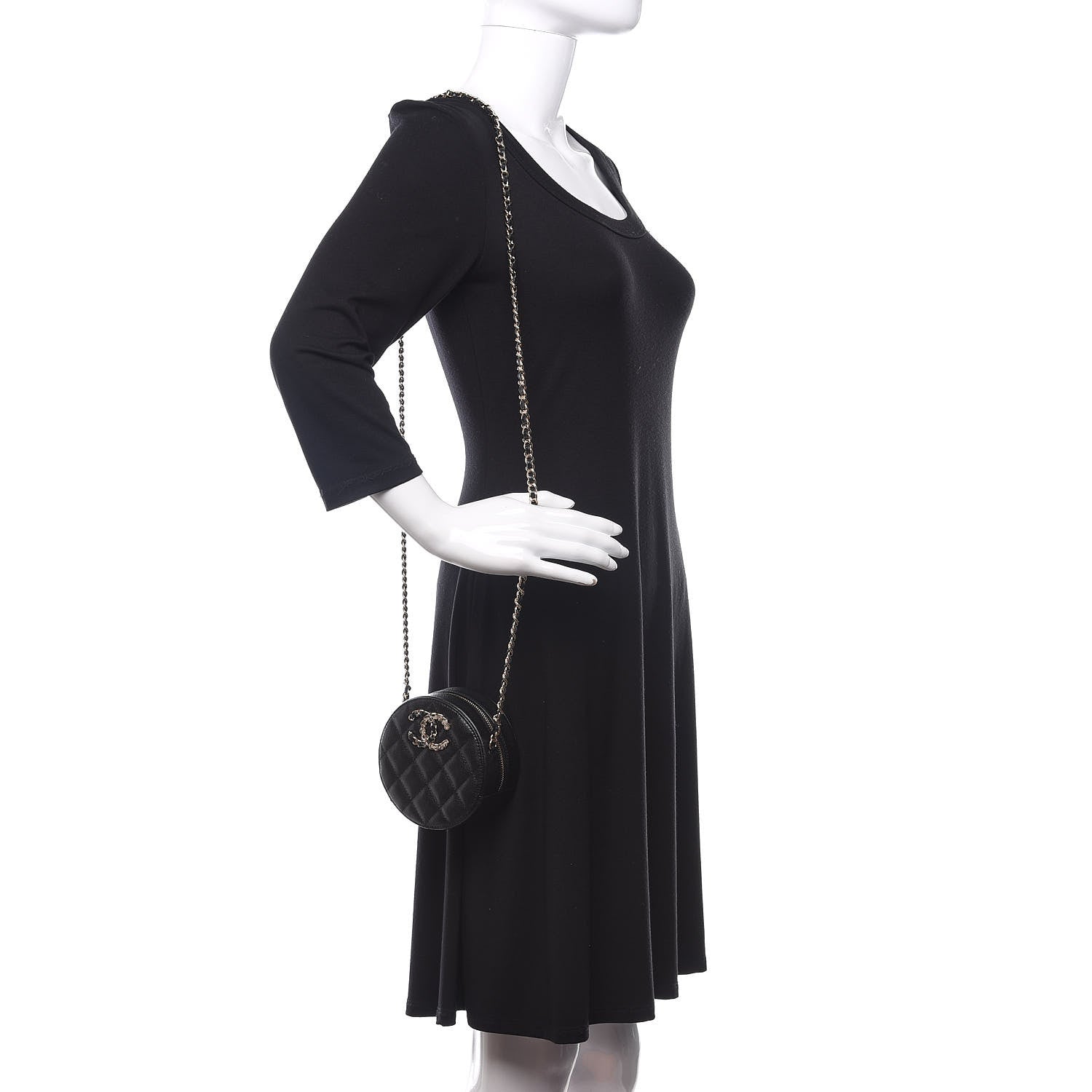 Chanel Caviar Quilted French New Wave Round Clutch With Chain Black 2 of 10